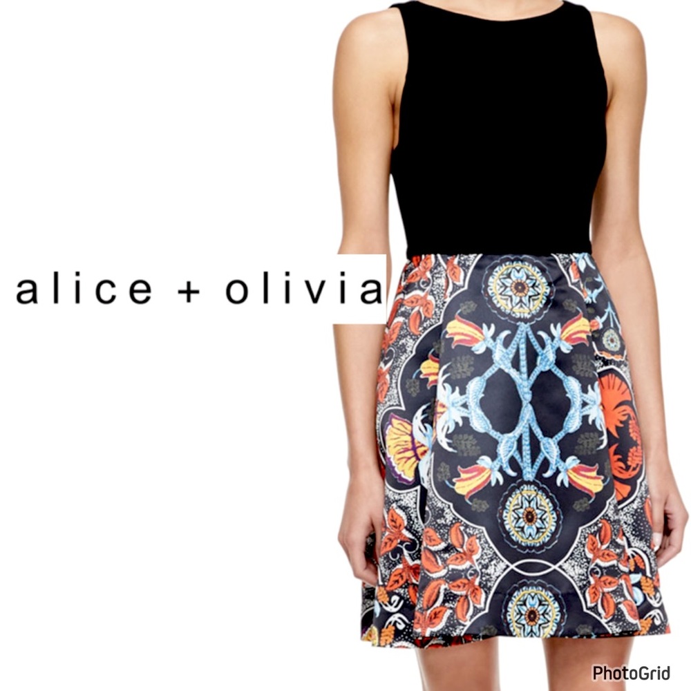Alice + Olivia Kourtney Box Pleat Dress in Baroque Multi